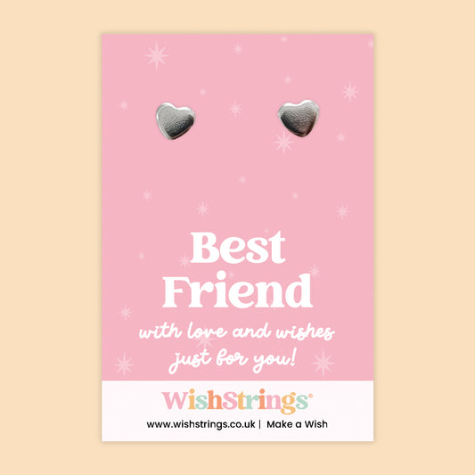WishStrings ‘Best Friend’ Heart Stud Earrings on Gift Card | Friendship Gift for Her | Hypoallergenic & Nickel-Free | Handmade in the UK