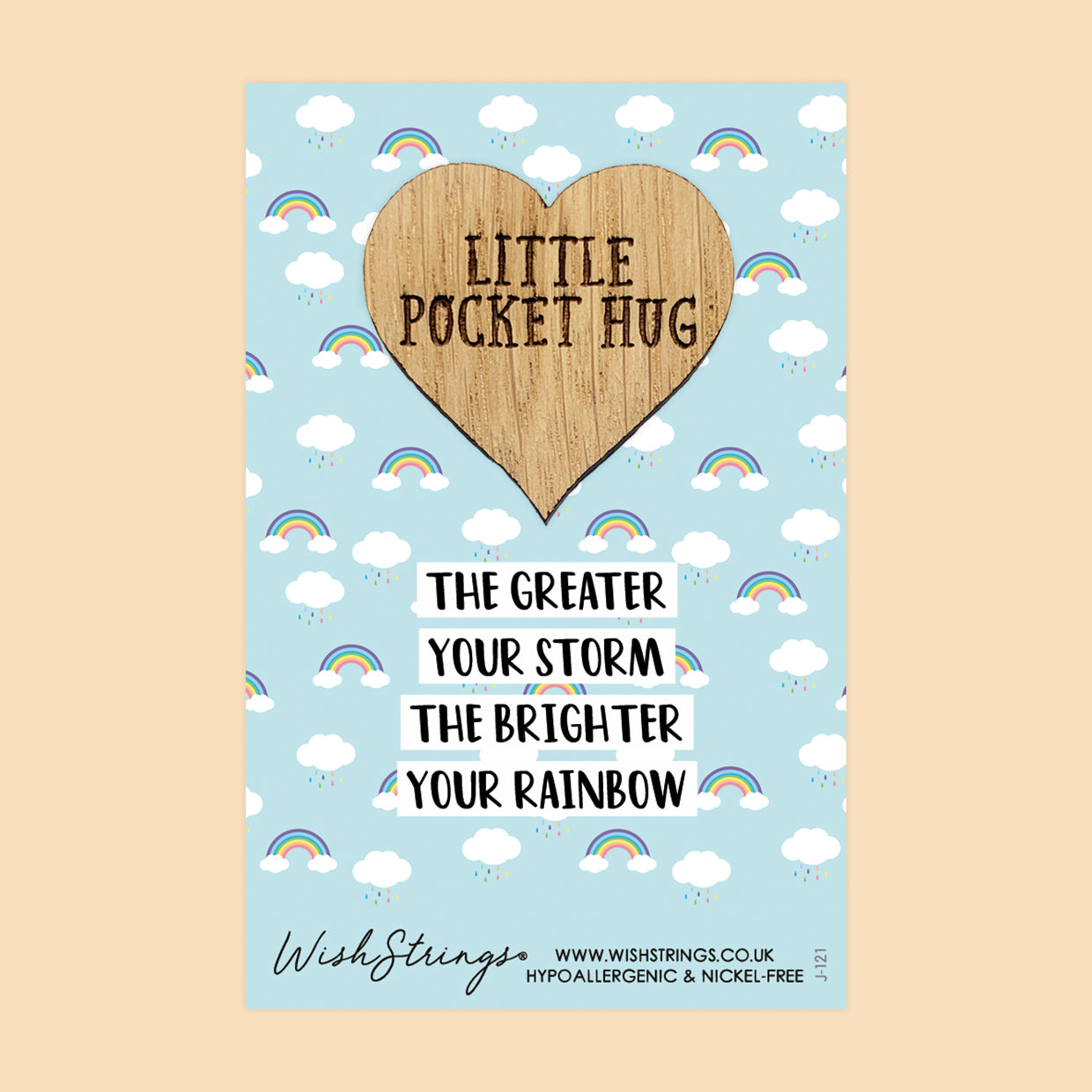 Greater Storm, Brighter Rainbow - Little Pocket Hug - Wooden Heart Keepsake Token