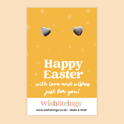Happy Easter Heart Stud Earrings | Thoughtful Easter Gift with Love & Wishes | Stainless Steel Heart Earrings on Themed Card
