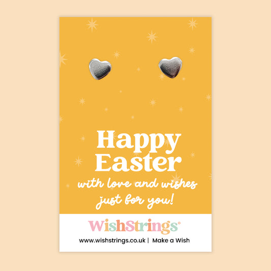 Happy Easter Heart Stud Earrings | Thoughtful Easter Gift with Love & Wishes | Stainless Steel Heart Earrings on Themed Card