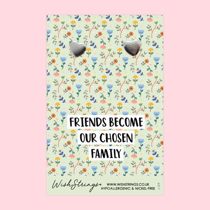 Friends Become Chosen Family - Silver Heart Stud Earrings | 304 Stainless - Hypoallergenic