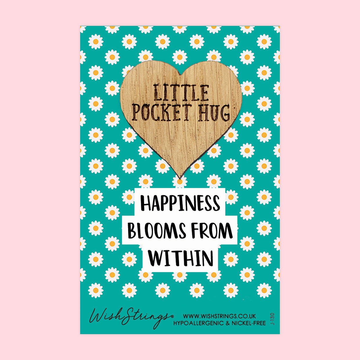 Happiness Blooms from Within - Little Pocket Hug - Wooden Heart Keepsake Token