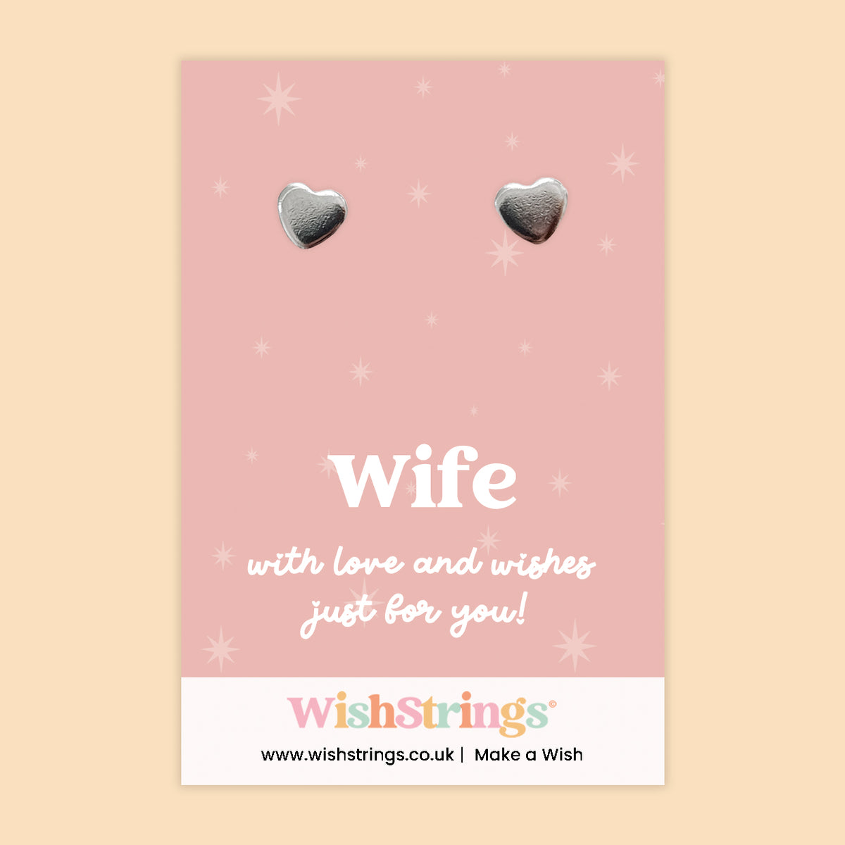 WishStrings ‘Be a Flamingo – Be Tall and Stand Out’ Heart Stud EaHeart Stud Earrings – Wife | Silver Heart Earrings on Gift Card | Romantic Jewellery Gift for Wife | Anniversary, Birthday & Valentine’s Keepsake