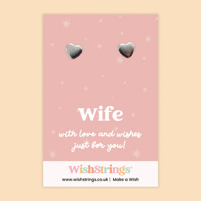 WishStrings ‘Be a Flamingo – Be Tall and Stand Out’ Heart Stud EaHeart Stud Earrings – Wife | Silver Heart Earrings on Gift Card | Romantic Jewellery Gift for Wife | Anniversary, Birthday & Valentine’s Keepsake