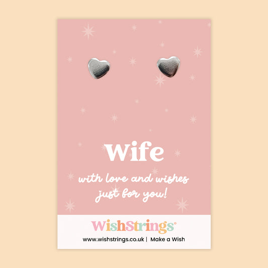 WishStrings ‘Be a Flamingo – Be Tall and Stand Out’ Heart Stud EaHeart Stud Earrings – Wife | Silver Heart Earrings on Gift Card | Romantic Jewellery Gift for Wife | Anniversary, Birthday & Valentine’s Keepsake