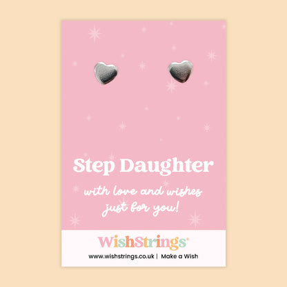 Step Daughter | Silver Heart Earrings on Gift Card | Meaningful Gift for Step Daughter | Sentimental Jewellery Keepsake