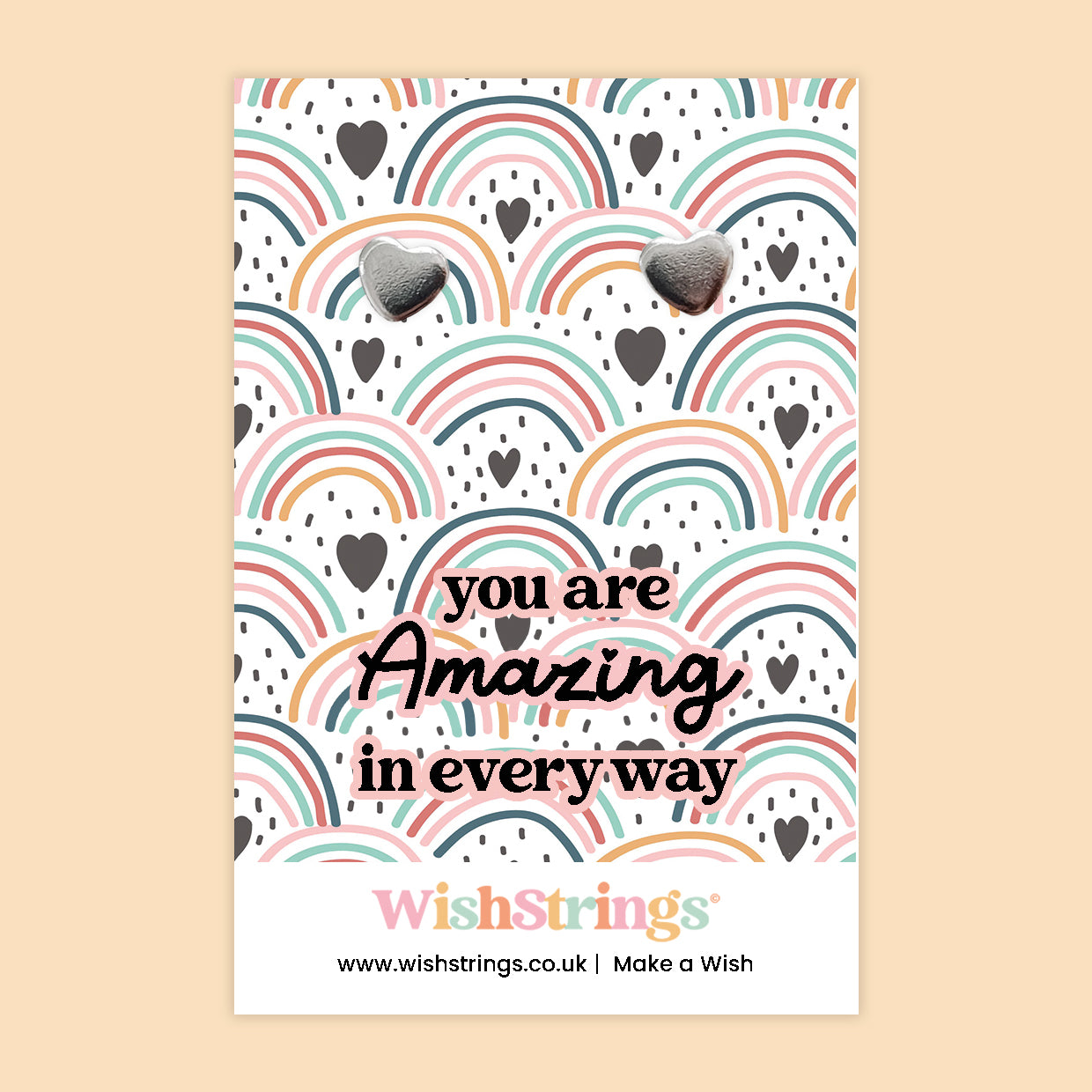 WishStrings ‘You Are Amazing in Every Way’ Heart Stud Earrings on Gift Card | Thoughtful Gift for Someone Special | Hypoallergenic & Nickel-Free | Handmade in the UK