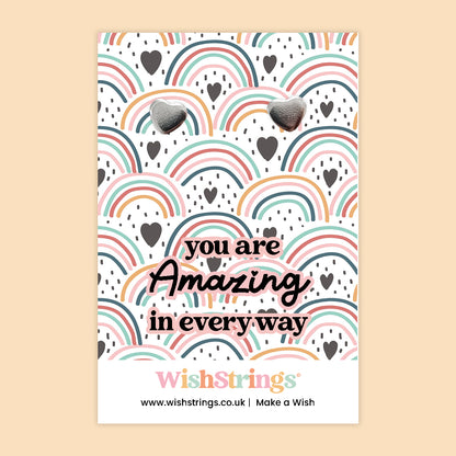 WishStrings ‘You Are Amazing in Every Way’ Heart Stud Earrings on Gift Card | Thoughtful Gift for Someone Special | Hypoallergenic & Nickel-Free | Handmade in the UK