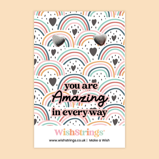 WishStrings ‘You Are Amazing in Every Way’ Heart Stud Earrings on Gift Card | Thoughtful Gift for Someone Special | Hypoallergenic & Nickel-Free | Handmade in the UK