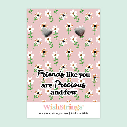WishStrings ‘Friends Like You Are Precious and Few’ Heart Stud Earrings on Gift Card | Thoughtful Gift for Best Friend | Hypoallergenic & Nickel-Free | Handmade in the UK