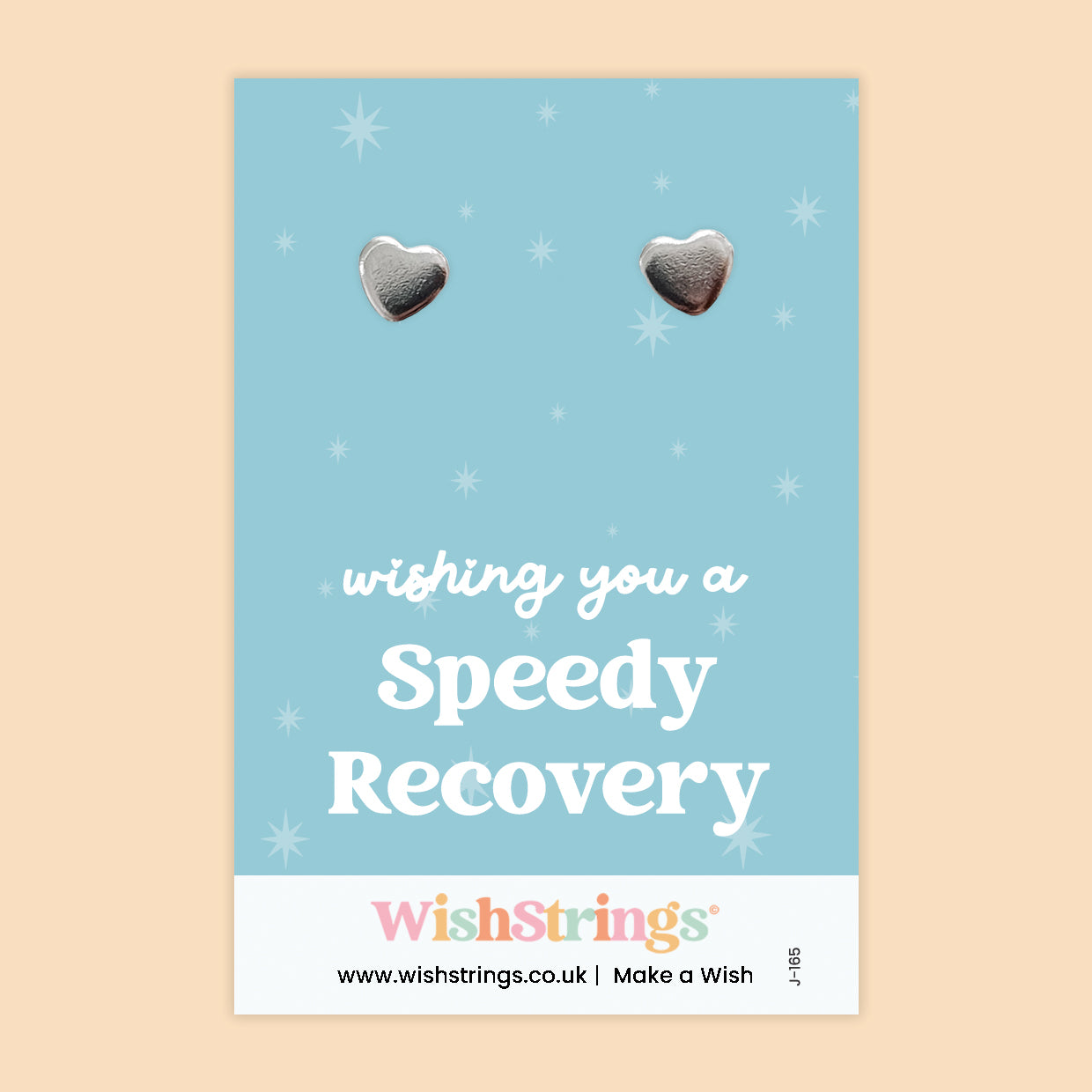 WishStrings “Wishing You a Speedy Recovery” Heart Stud Earrings on Gift Card | Get Well Soon Gift | Hypoallergenic Jewellery | Handmade in the UK