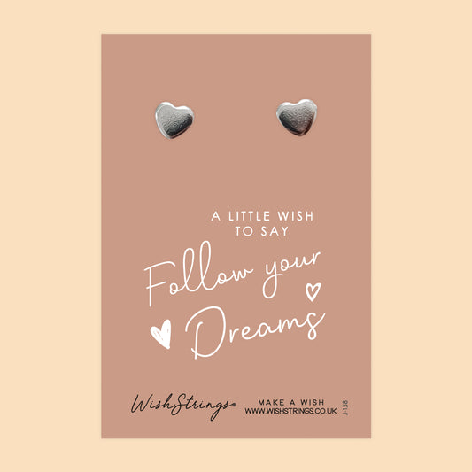 Follow Your Dreams - Silver Heart Stud Earrings | 304 Stainless - Hypoallergenic