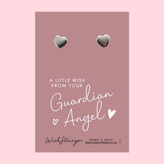 Guardian Angel - Silver Heart Stud Earrings | 304 Stainless - Hypoallergenic