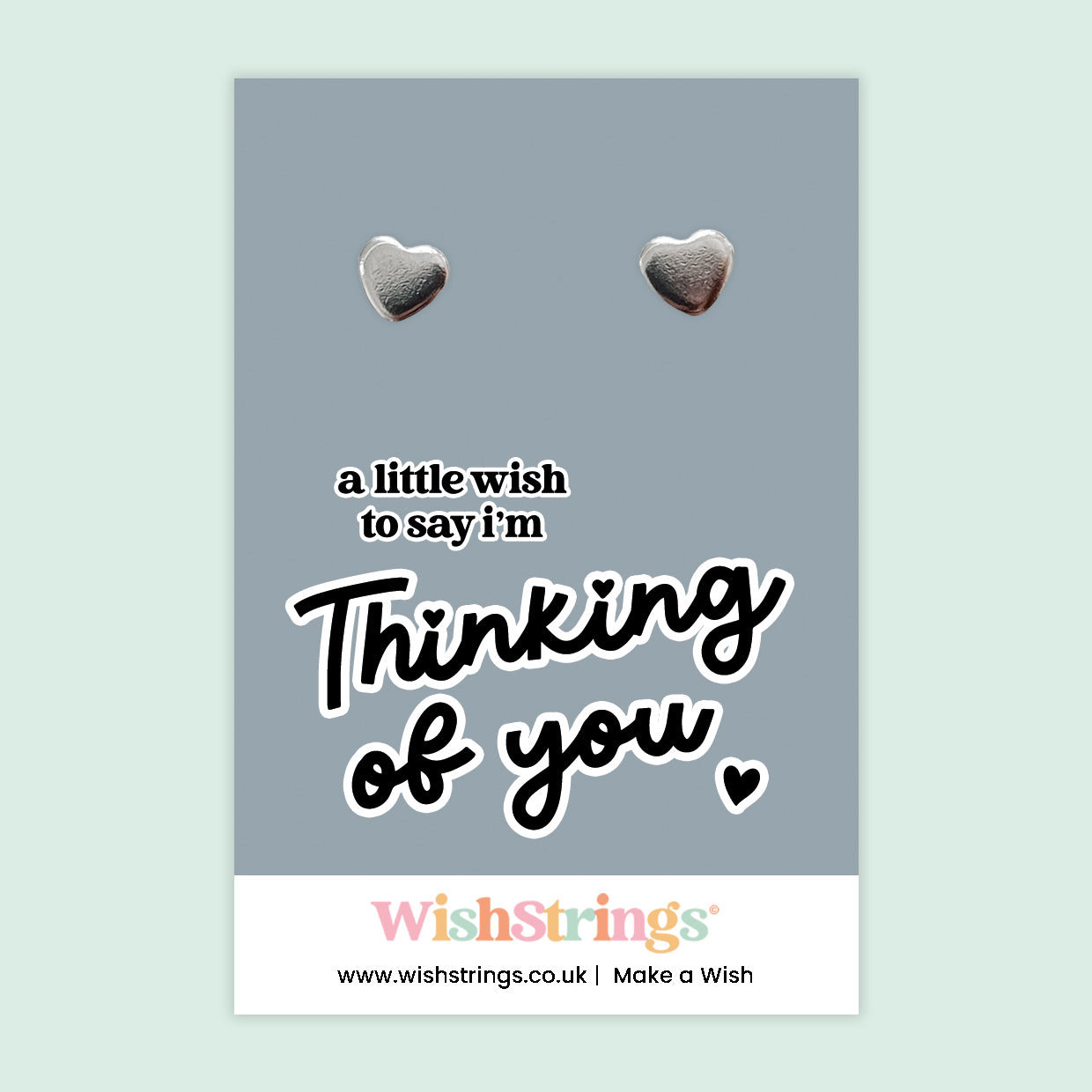 WishStrings ‘A Little Wish to Say I’m Thinking of You’ Heart Stud Earrings on Gift Card | Thoughtful Comfort Gift | Hypoallergenic & Nickel-Free | Handmade in the UK