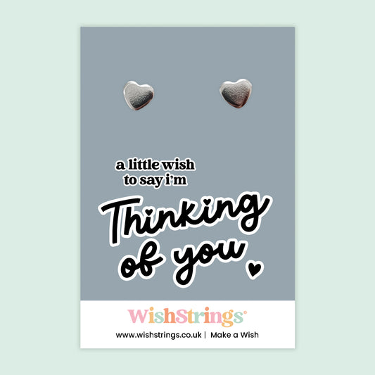WishStrings ‘A Little Wish to Say I’m Thinking of You’ Heart Stud Earrings on Gift Card | Thoughtful Comfort Gift | Hypoallergenic & Nickel-Free | Handmade in the UK