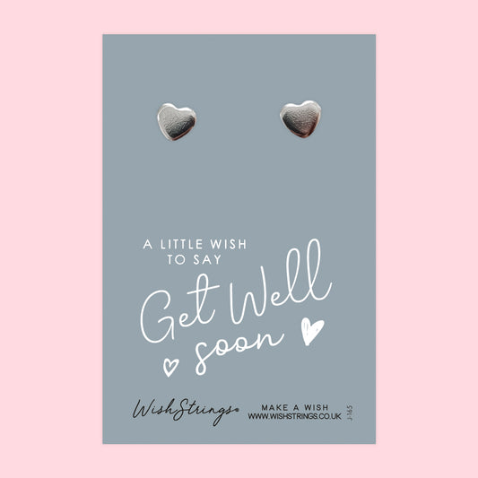 Get Well Soon - Silver Heart Stud Earrings | 304 Stainless - Hypoallergenic