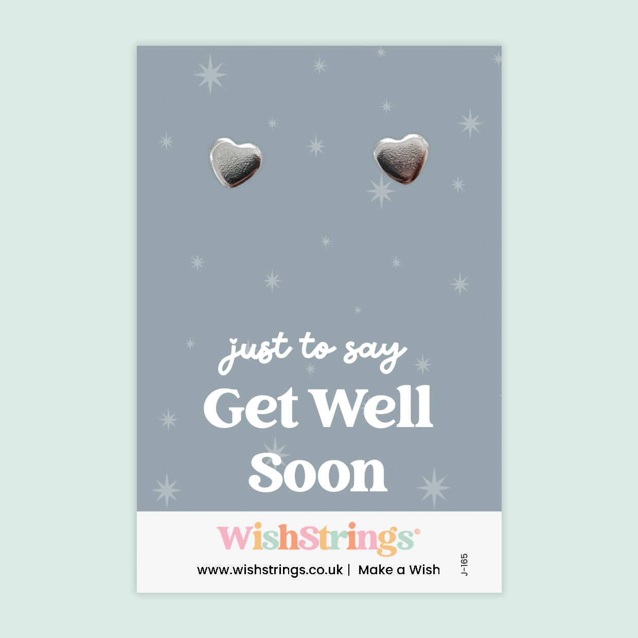 WishStrings ‘A Little Wish to Say Get Well Soon’ Heart Stud Earrings on Gift Card | Feel Better Soon Gift | Hypoallergenic & Nickel-Free | Handmade in the UK