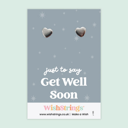 WishStrings ‘A Little Wish to Say Get Well Soon’ Heart Stud Earrings on Gift Card | Feel Better Soon Gift | Hypoallergenic & Nickel-Free | Handmade in the UK