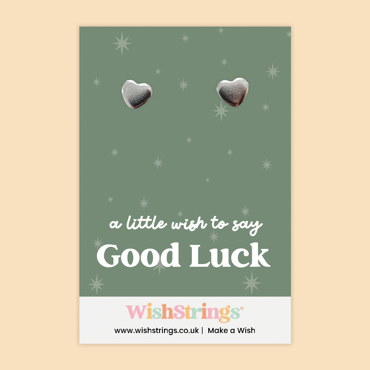 WishStrings ‘A Little Wish to Say Good Luck’ Heart Stud Earrings on Gift Card | Encouragement Gift | Hypoallergenic & Nickel-Free | Handmade in the UK