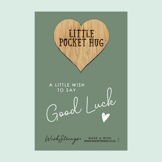 Good Luck - Little Pocket Hug - Wooden Heart Keepsake Token