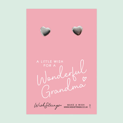 Wonderful Grandma - Silver Heart Stud Earrings | 304 Stainless - Hypoallergenic