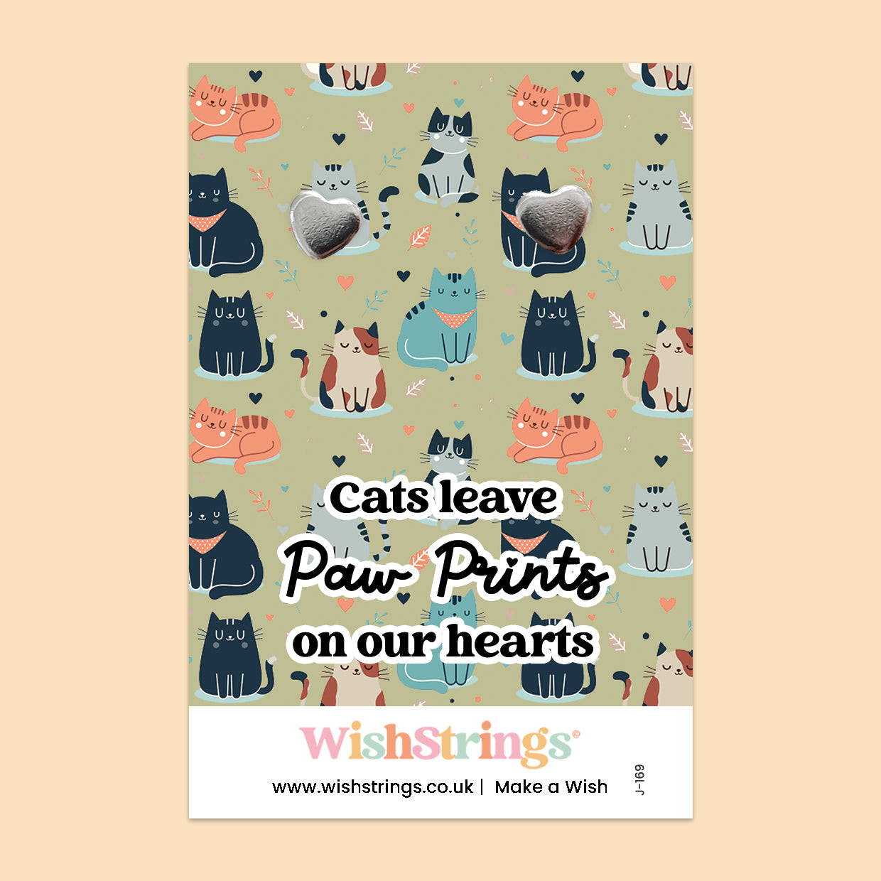 WishStrings “Cats Leave Paw Prints on Our Hearts” Heart Stud Earrings on Gift Card | Thoughtful Gift for Cat Lovers | Hypoallergenic & Nickel-Free | Handmade in the UK
