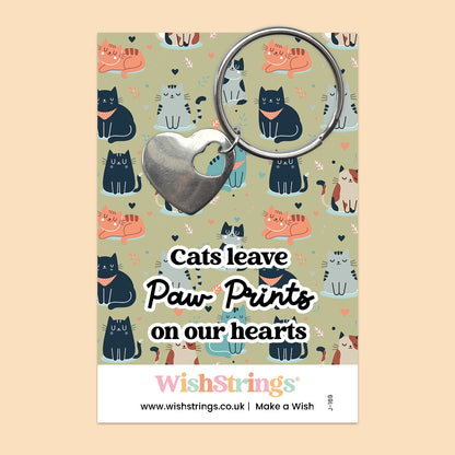 Cats Leave Paw Prints on Our Hearts - Heart Keyring