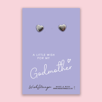 Godmother - Silver Heart Stud Earrings | 304 Stainless - Hypoallergenic