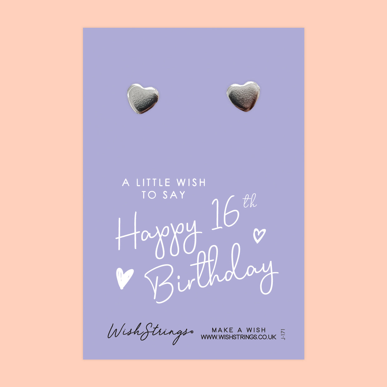 16th Birthday - Silver Heart Stud Earrings | 304 Stainless - Hypoallergenic