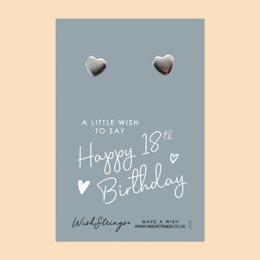 18th Birthday - Silver Heart Stud Earrings | 304 Stainless - Hypoallergenic