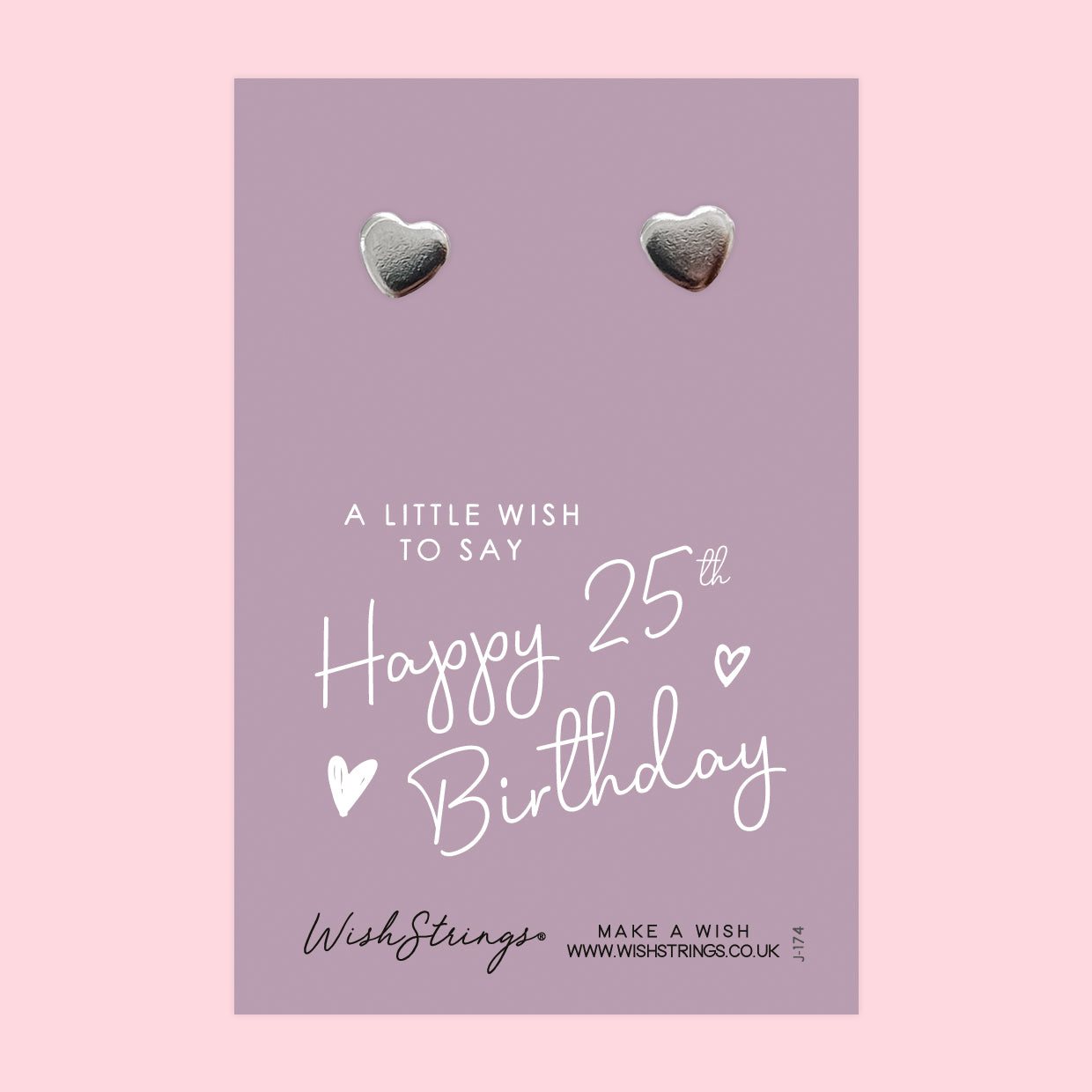 25th Birthday - Silver Heart Stud Earrings | 304 Stainless - Hypoallergenic