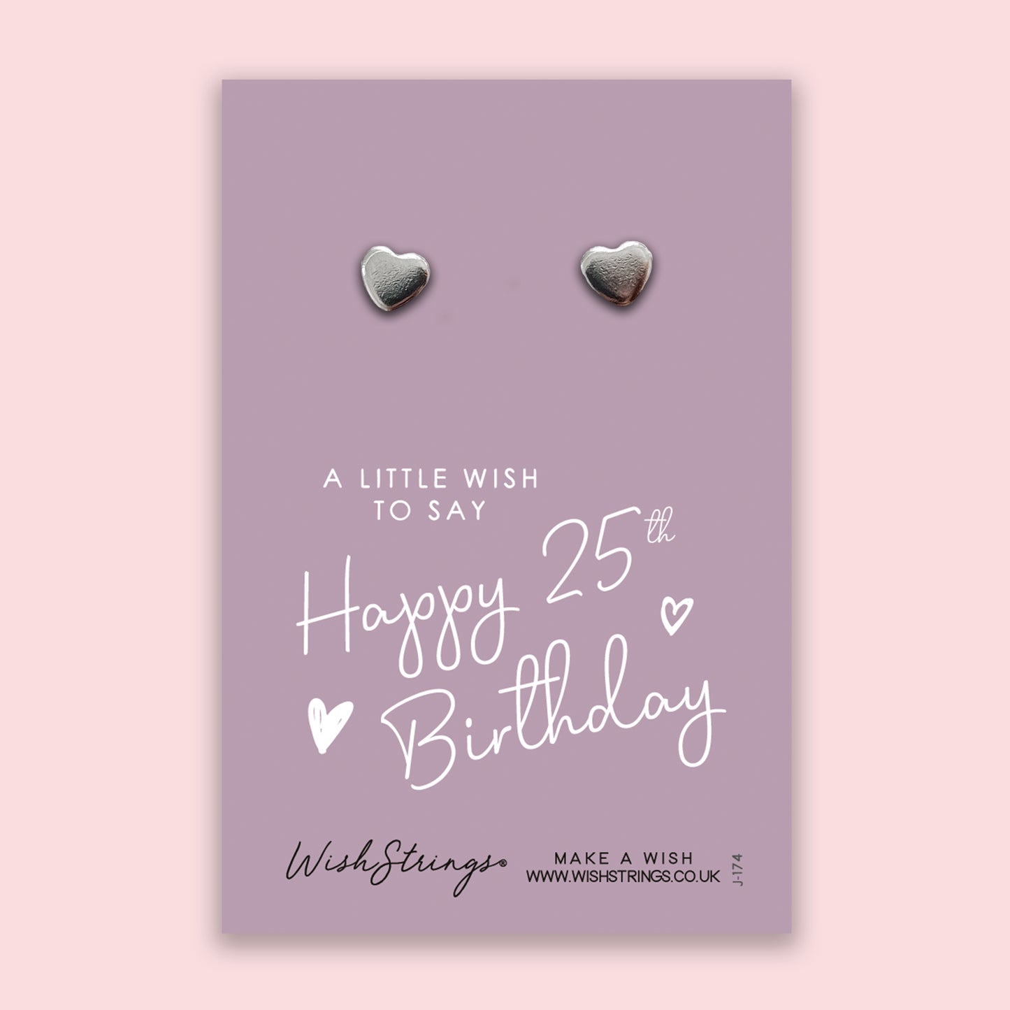 Happy 25th Birthday - Silver Heart Stud Earrings | 304 Stainless - Hypoallergenic