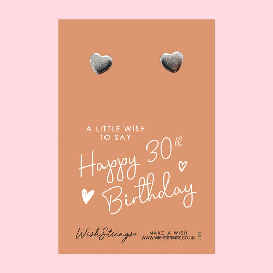 30th Birthday - Silver Heart Stud Earrings | 304 Stainless - Hypoallergenic