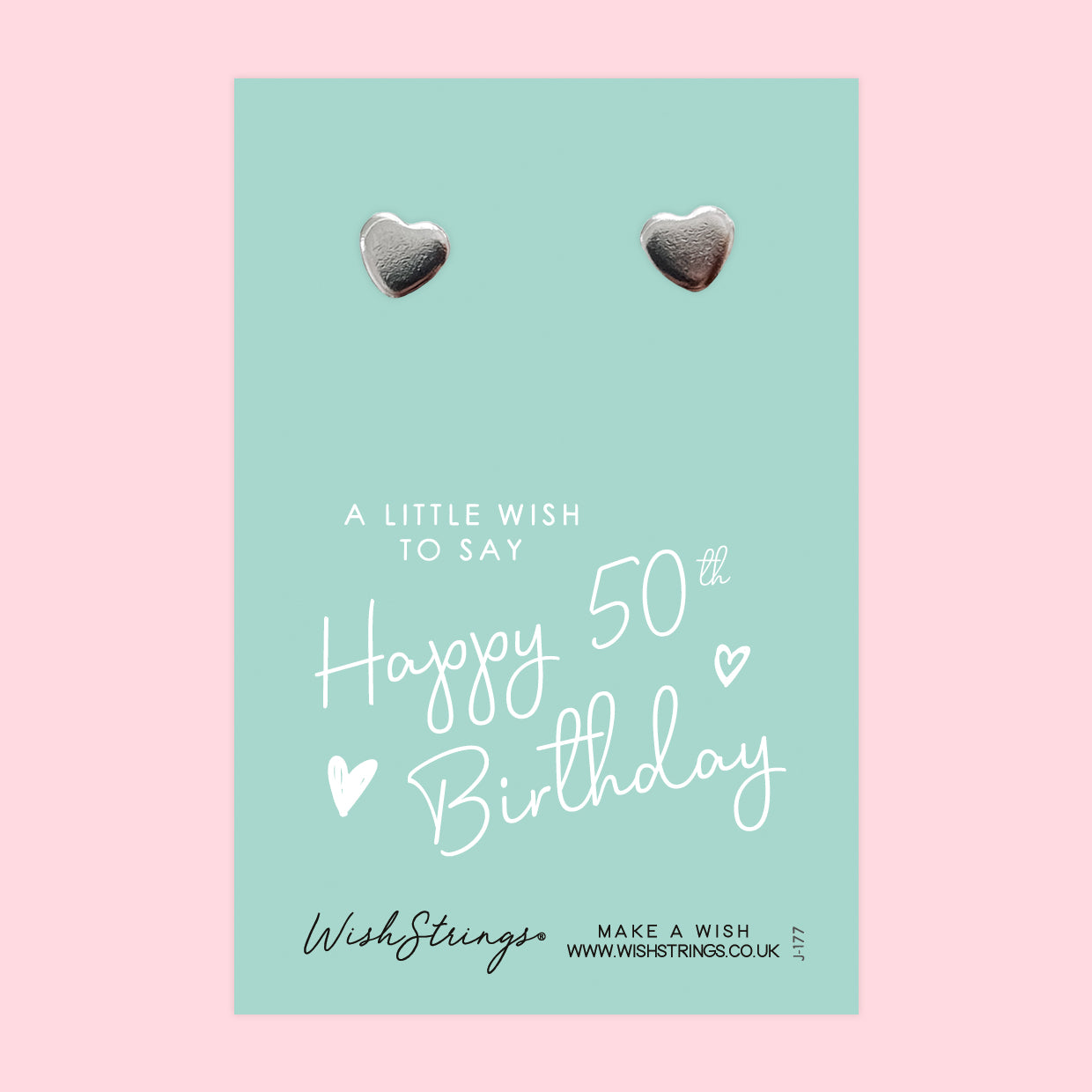 Happy 50th Birthday - Silver Heart Stud Earrings | 304 Stainless - Hypoallergenic