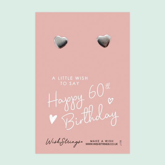 60th Birthday - Silver Heart Stud Earrings | 304 Stainless - Hypoallergenic