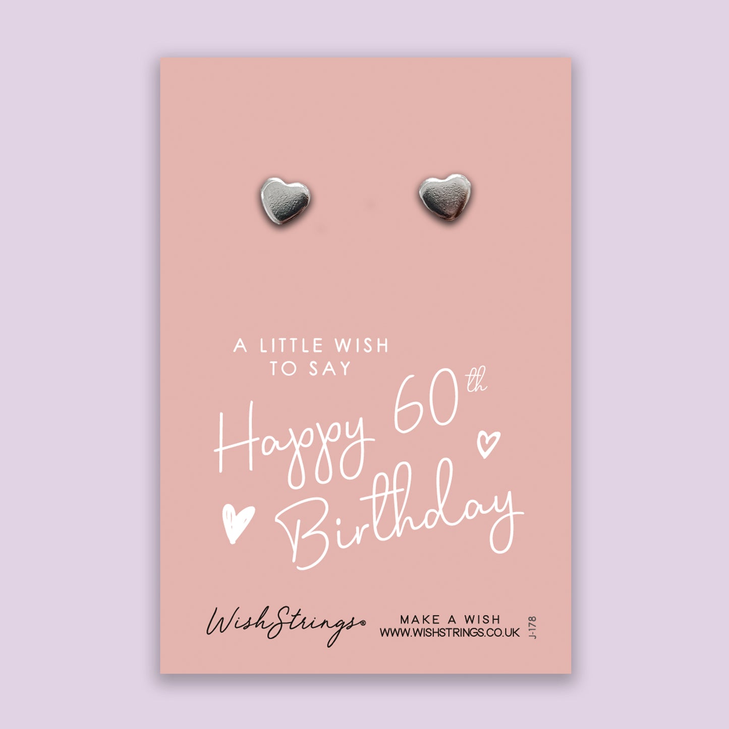Happy 60th Birthday - Silver Heart Stud Earrings | 304 Stainless - Hypoallergenic