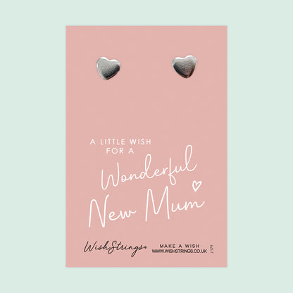 New Mum - Silver Heart Stud Earrings | 304 Stainless - Hypoallergenic