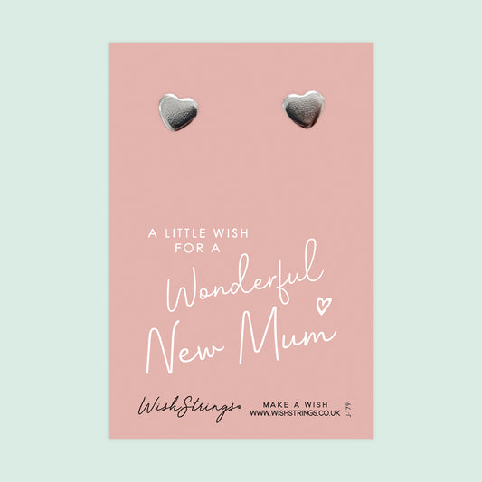 New Mum - Silver Heart Stud Earrings | 304 Stainless - Hypoallergenic