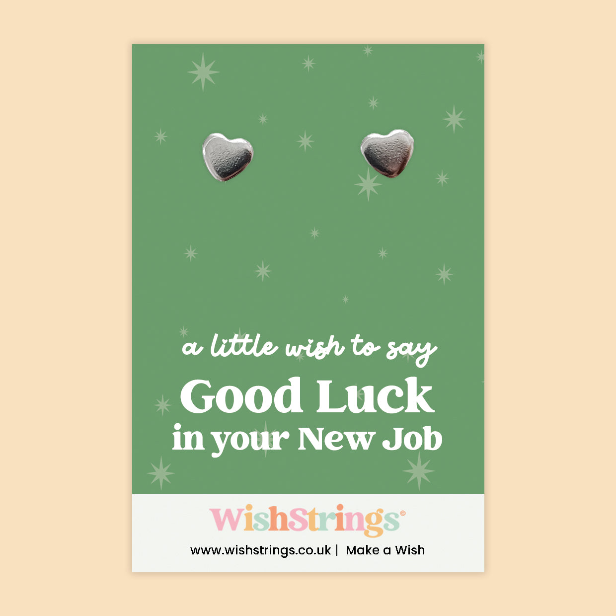 WishStrings “Good Luck in Your New Job” Heart Stud Earrings on Gift Card | New Job Congratulations Gift | Hypoallergenic Jewellery | Handmade in the UK