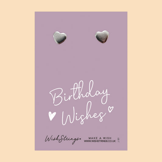 Birthday Wishes - Silver Heart Stud Earrings | 304 Stainless - Hypoallergenic