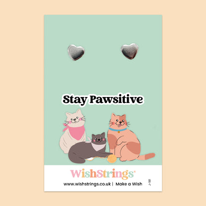 Stay Pawsitive - Silver Heart Stud Earrings | 304 Stainless - Hypoallergenic