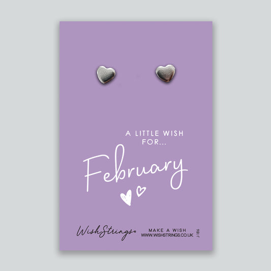 February, Birth Month - Silver Heart Stud Earrings | 304 Stainless - Hypoallergenic