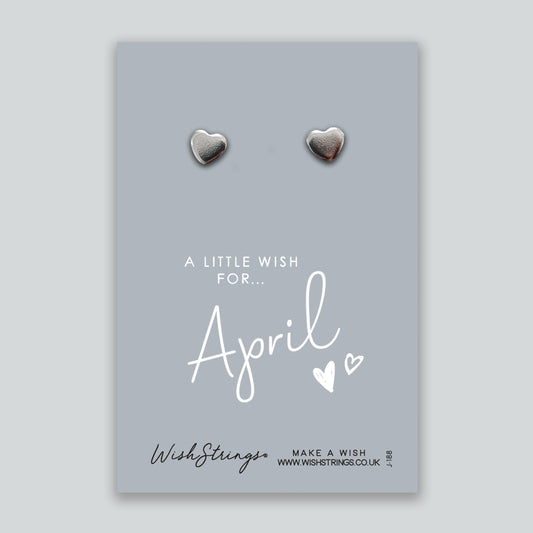 April, Birth Month - Silver Heart Stud Earrings | 304 Stainless - Hypoallergenic