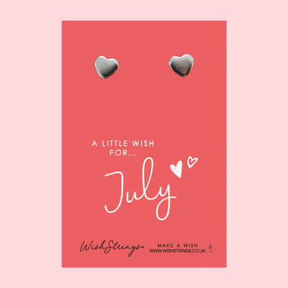 July, Birth Month - Silver Heart Stud Earrings | 304 Stainless - Hypoallergenic