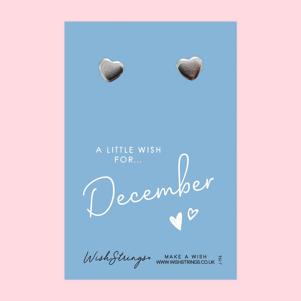 December, Birth Month - Silver Heart Stud Earrings | 304 Stainless - Hypoallergenic