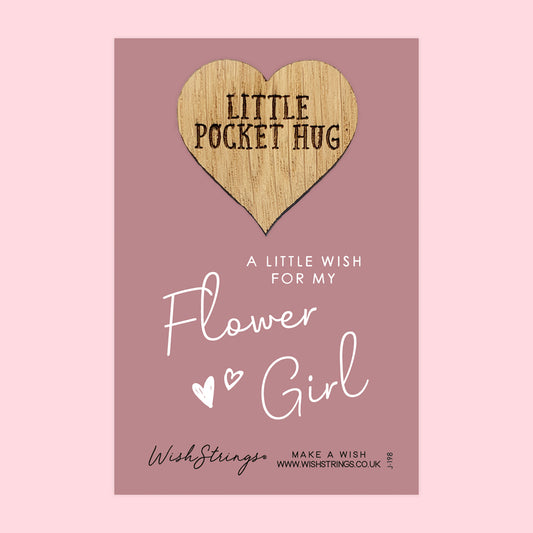 Flower Girl - Little Pocket Hug - Wooden Heart Keepsake Token