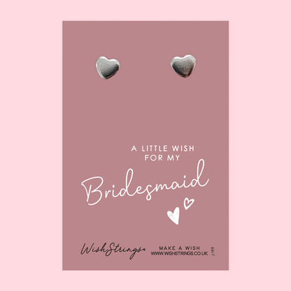 Bridesmaid - Silver Heart Stud Earrings | 304 Stainless - Hypoallergenic