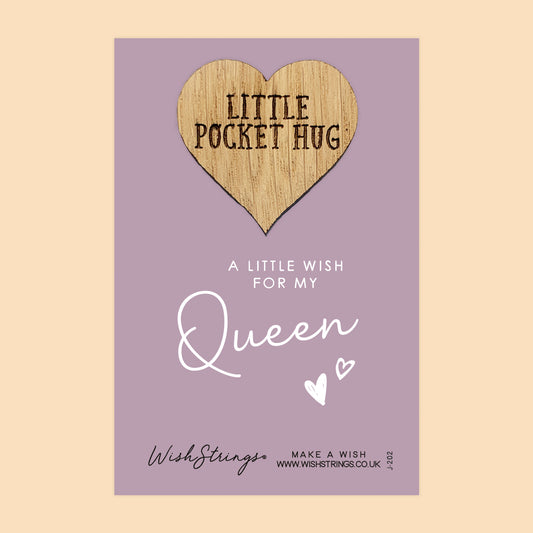 Queen - Little Pocket Hug - Wooden Heart Keepsake Token