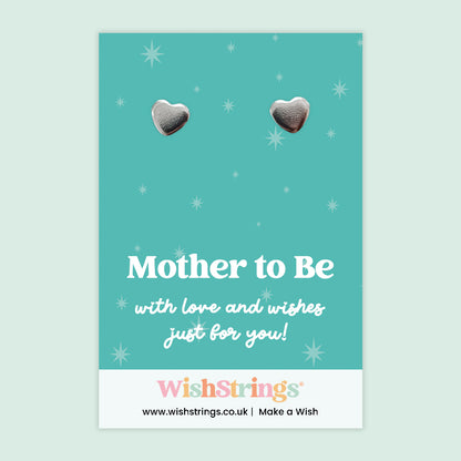 Heart Stud Earrings – Mother to Be | Silver Heart Earrings on Gift Card | Pregnancy Gift Jewellery | Meaningful Baby Shower & Mum to Be Keepsake