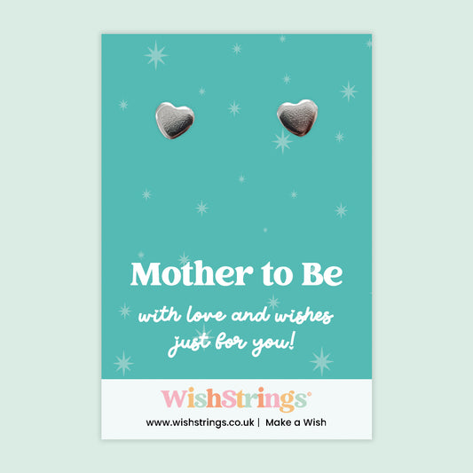 Heart Stud Earrings – Mother to Be | Silver Heart Earrings on Gift Card | Pregnancy Gift Jewellery | Meaningful Baby Shower & Mum to Be Keepsake
